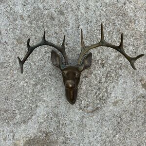 Vintage Brass Deer Head Wall Mount Stag Antlers 10 Point Patina Rustic Decor
